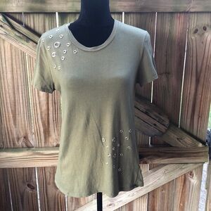 Religious One Green Short Sleeve T-Shirt with Silver Grommet Accents Size M